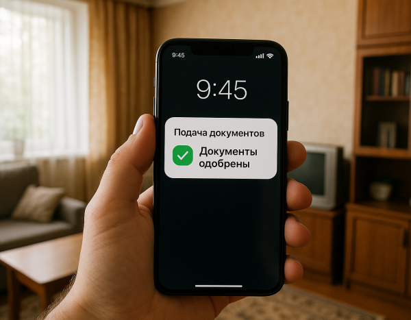 Уведомление на смартфоне о подаче документов